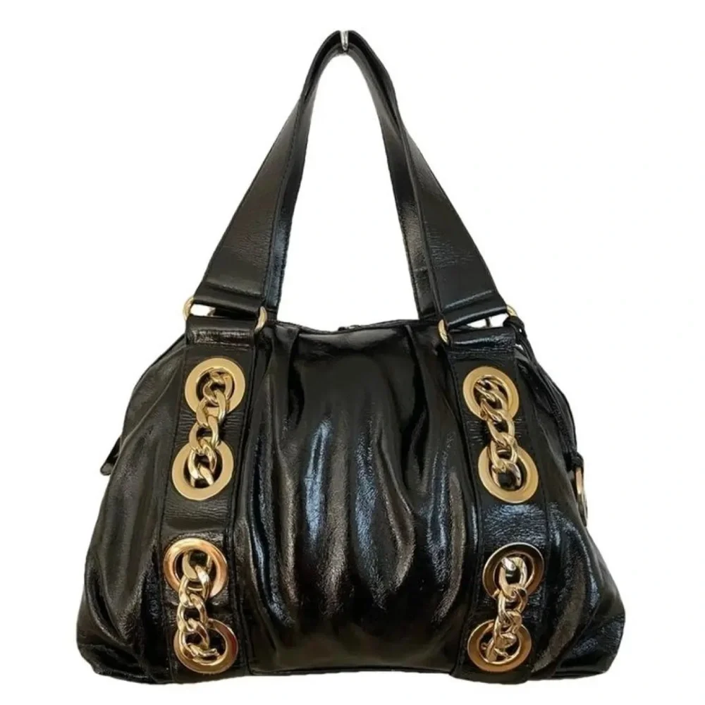 Michael Kors Black Leather Pebbled Gold Chain Shoulder Bag
